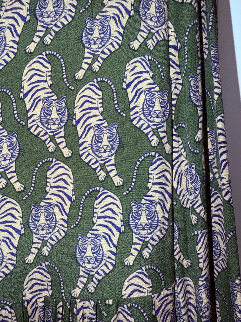 Boden Green Purple and Tan Tiger Print Maxi Dress with Tie Waist - Picture 8 of 11